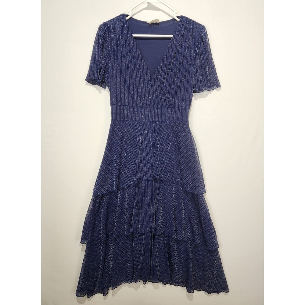 Ember Women's Classy Sparkly Short Sleeve Navy Blue Dress Size S